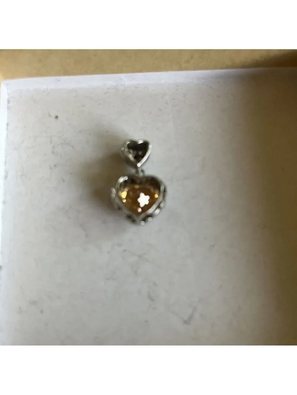 STERLING SILVER 4 CARAT HEART SHAPE GOLDEN PEACH HALO CZ SOLITAIRE PENDANT MA